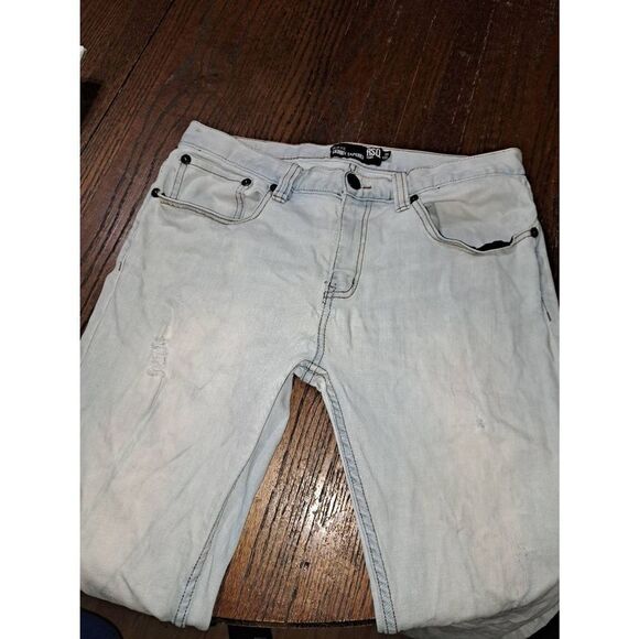 33x30 RSQ Seattle Skinny Tapered Distressed Denim Blue Jeans Pockets Belt Loops - Picture 2 of 7